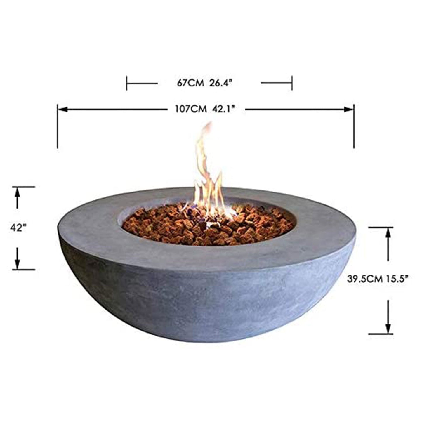 Elementi Natural Gas Concrete Lunar Bowl Fire Pit w/ Auto Ignition, Clean Flame