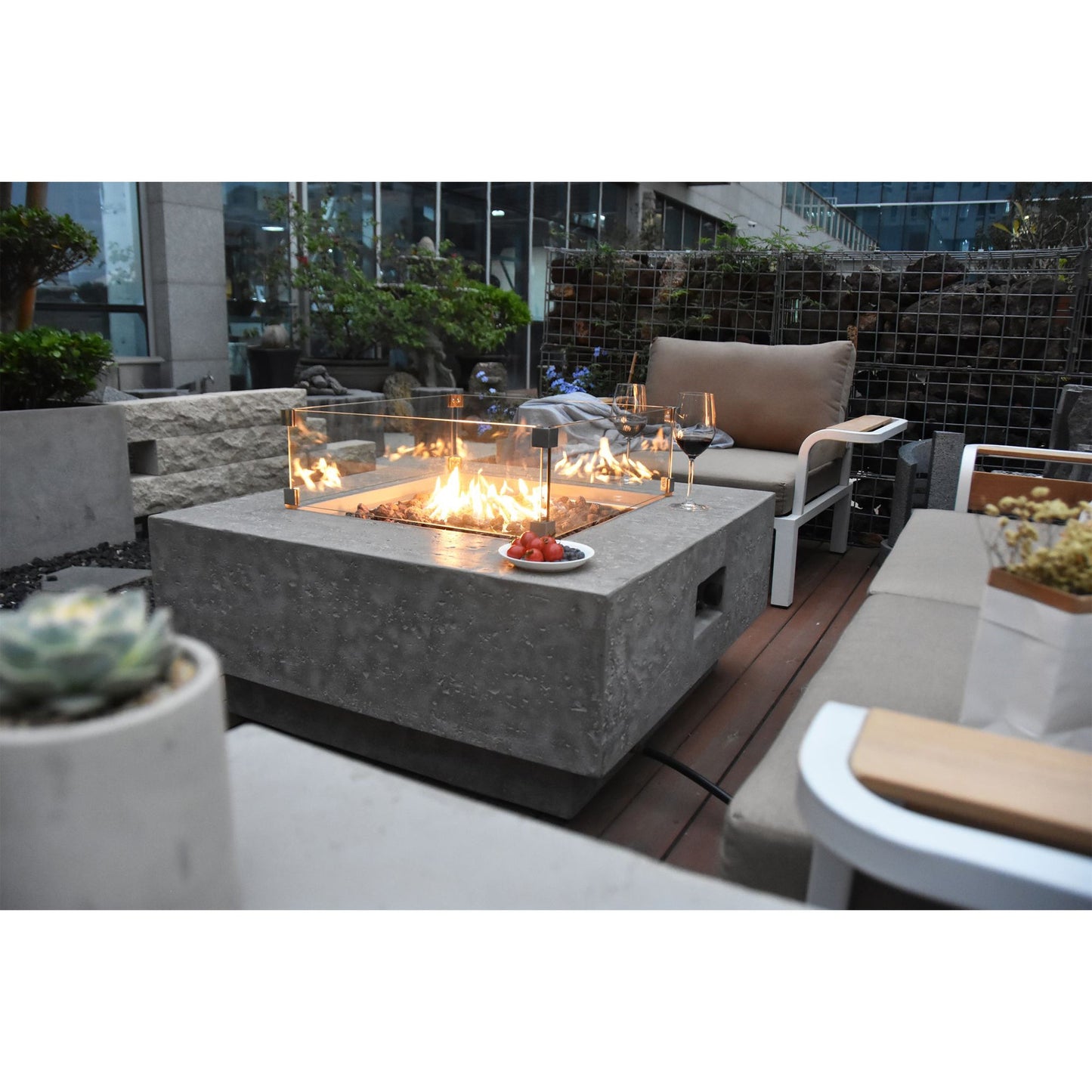 Elementi Manhattan 36" Concrete Outdoor 45,000 BTU Liquid Propane Fire Pit Table