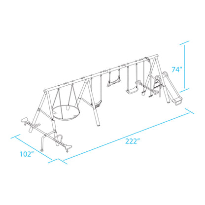 XDP Recreation Fun All Mighty Swing Set w/See Saw, Super Disc, Swings, & Slide