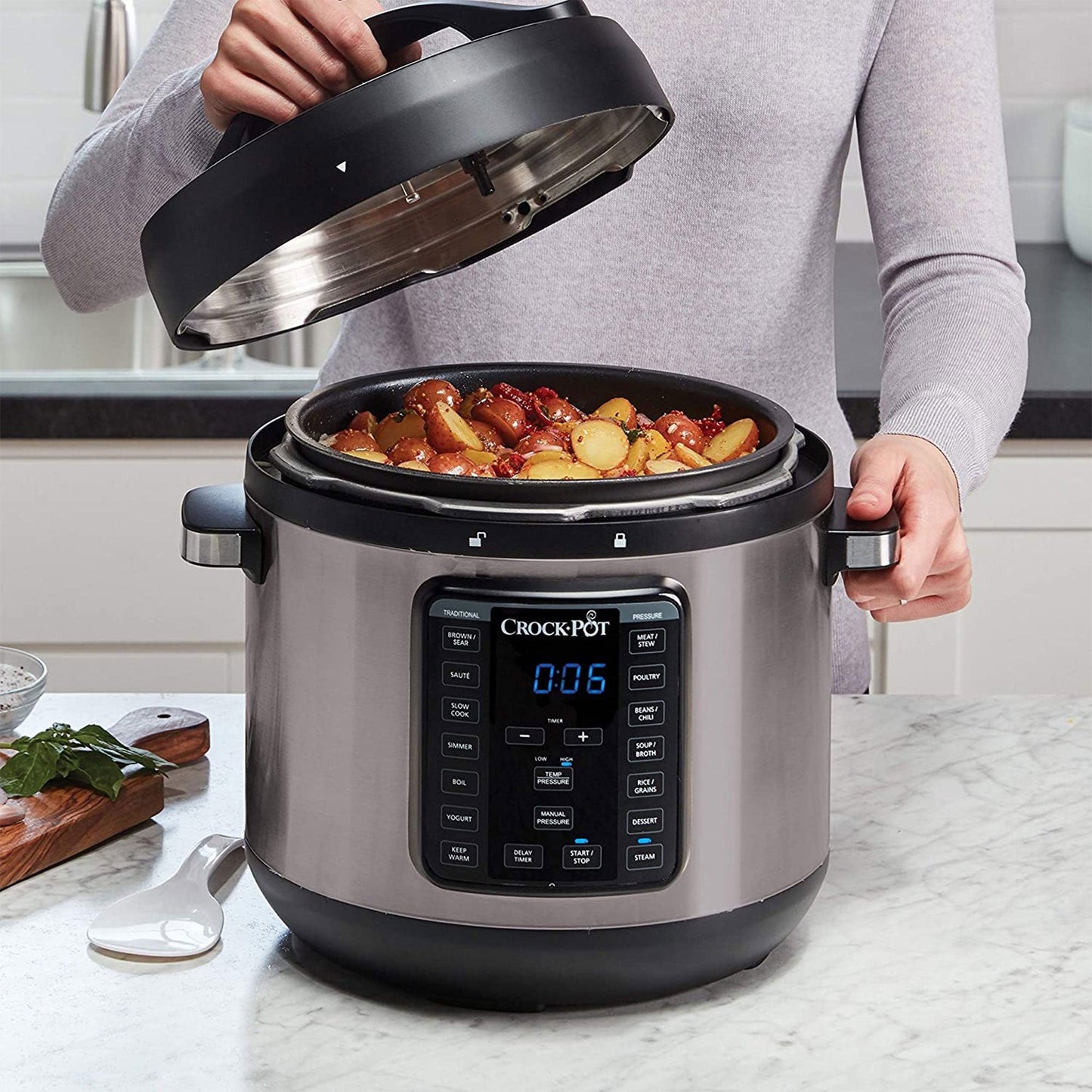 Crock-Pot 8 Quart 13 Program Stainless Steel Crock Pressure Cooker w/ Lid, Black