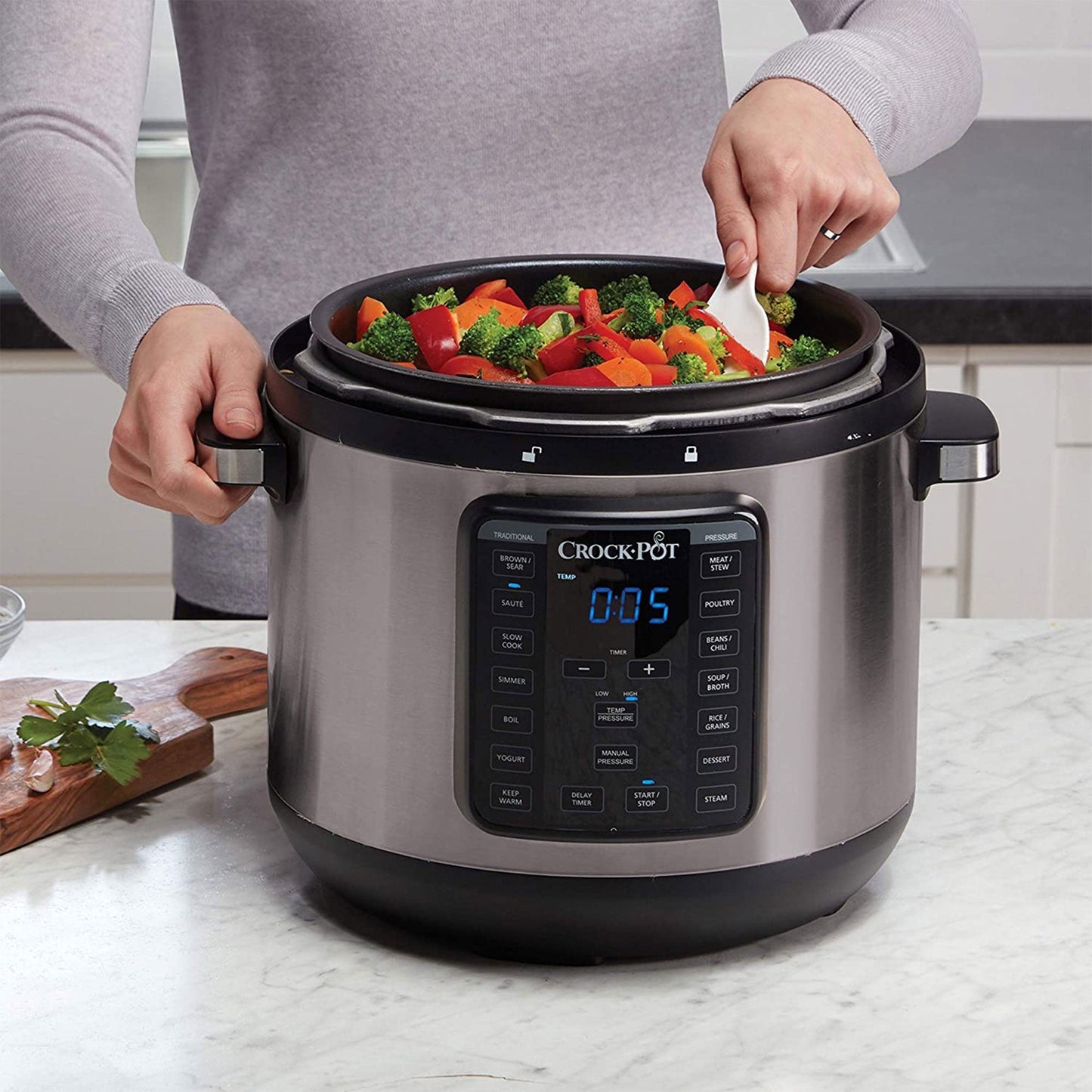 Crock-Pot 8 Quart 13 Program Stainless Steel Crock Pressure Cooker w/ Lid, Black