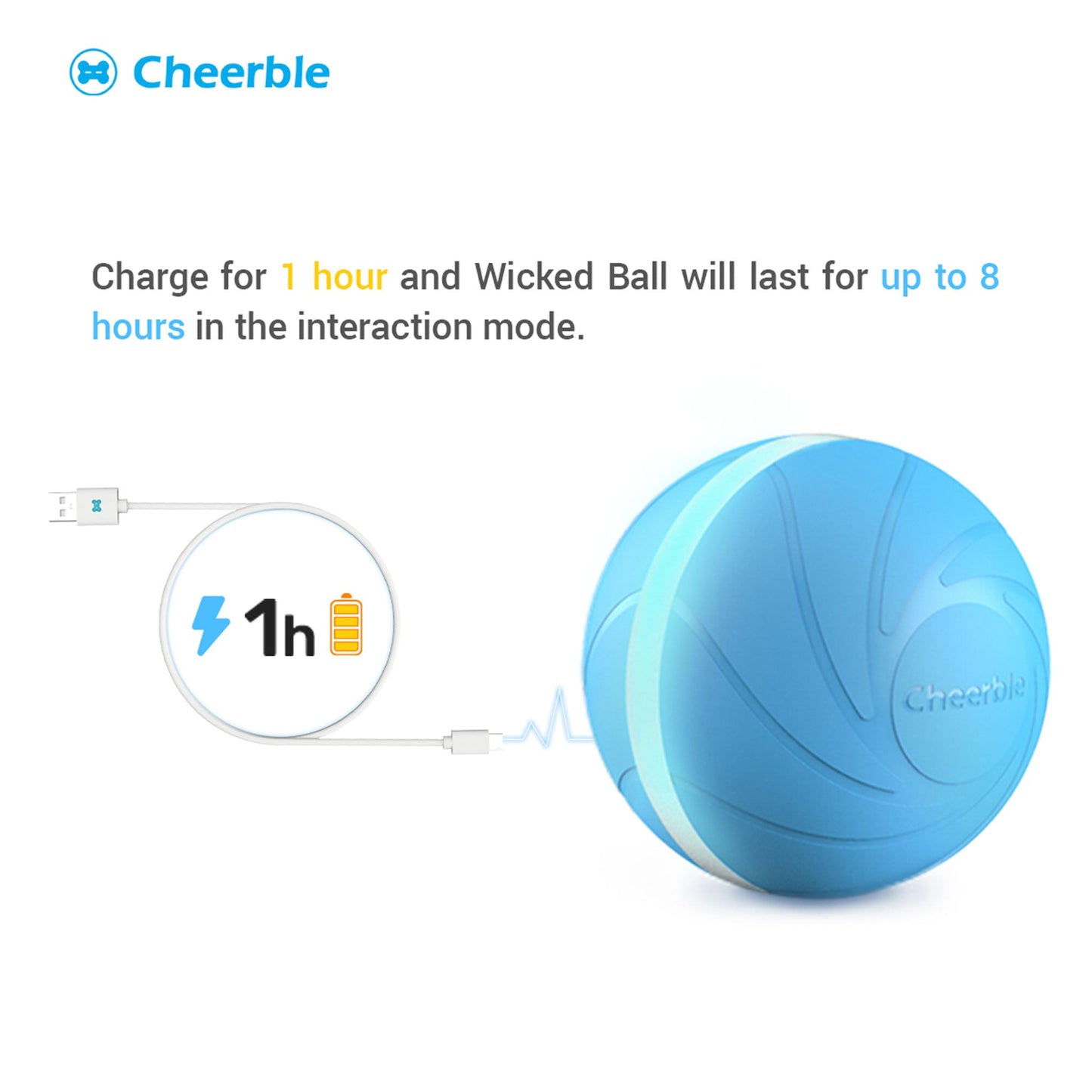 Cheerble Wicked Indoor Outdoor Self Propelling Interactive Dog Toy Ball, Blue