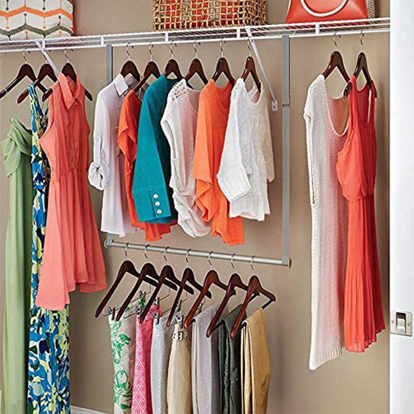 Closetmaid Adjustable Height Double Hang Closet Organizing Storage Rod, Nickel