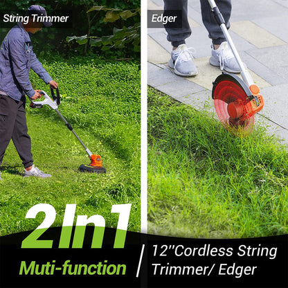 PAXCESS SF8A220 20 Volt 12 Inch Cordless String Trimmer Yard Tool with Battery