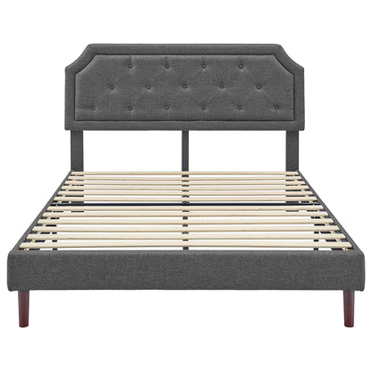 BIKAHOM Upholstered Platform Bed with Button Tufted Headboard, Full, Dark Grey