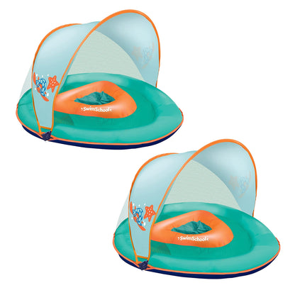 SwimSchool Baby Boat Float w/ Safety Seat & Sun Shade Canopy, Orange, 2 Pack