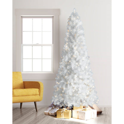Treetopia All Snowed In White 8 Ft Artificial Prelit Slim Christmas Tree w/Stand