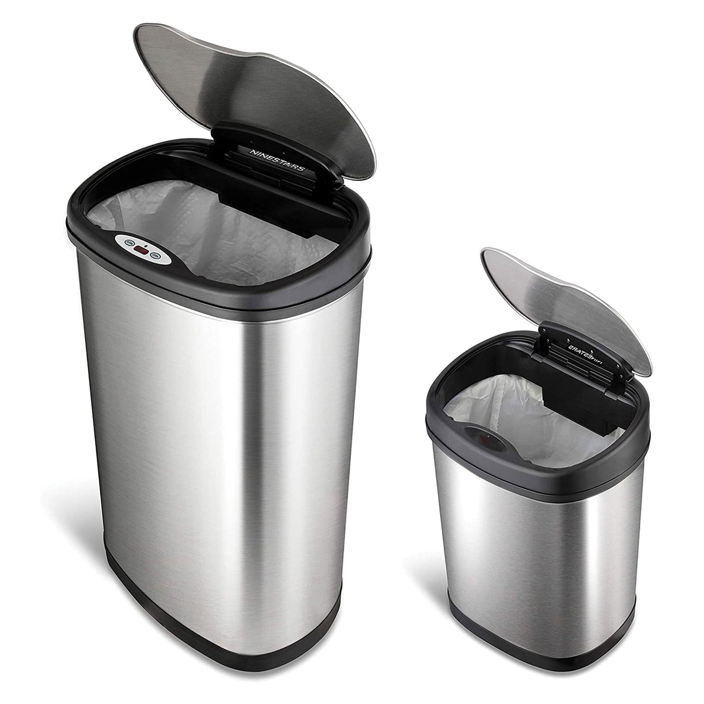 NINESTARS 13.2 Gallon & 3.2 Gallon Dual Stainless Steel Motion Sensor Trash Cans