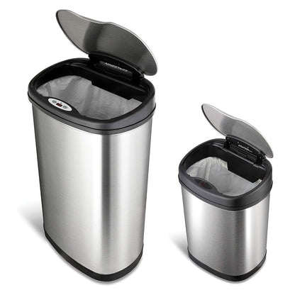 NINESTARS 13.2 Gallon & 3.2 Gallon Dual Stainless Steel Motion Sensor Trash Cans