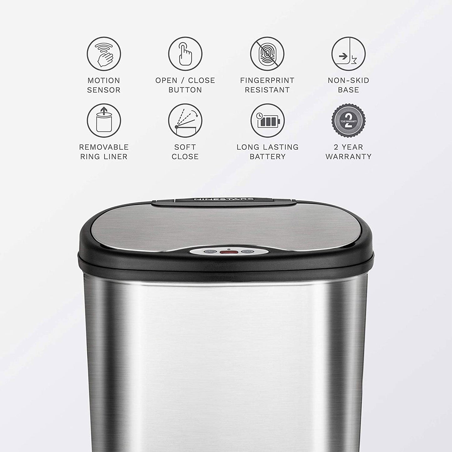 NINESTARS 13.2 Gallon & 3.2 Gallon Dual Stainless Steel Motion Sensor Trash Cans