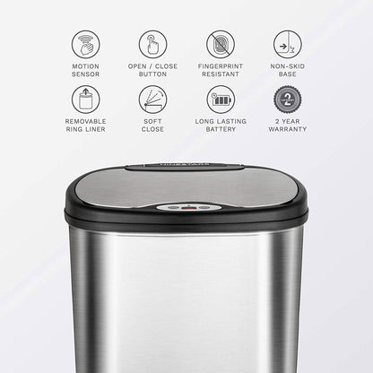 NINESTARS 13.2 Gallon & 3.2 Gallon Dual Stainless Steel Motion Sensor Trash Cans