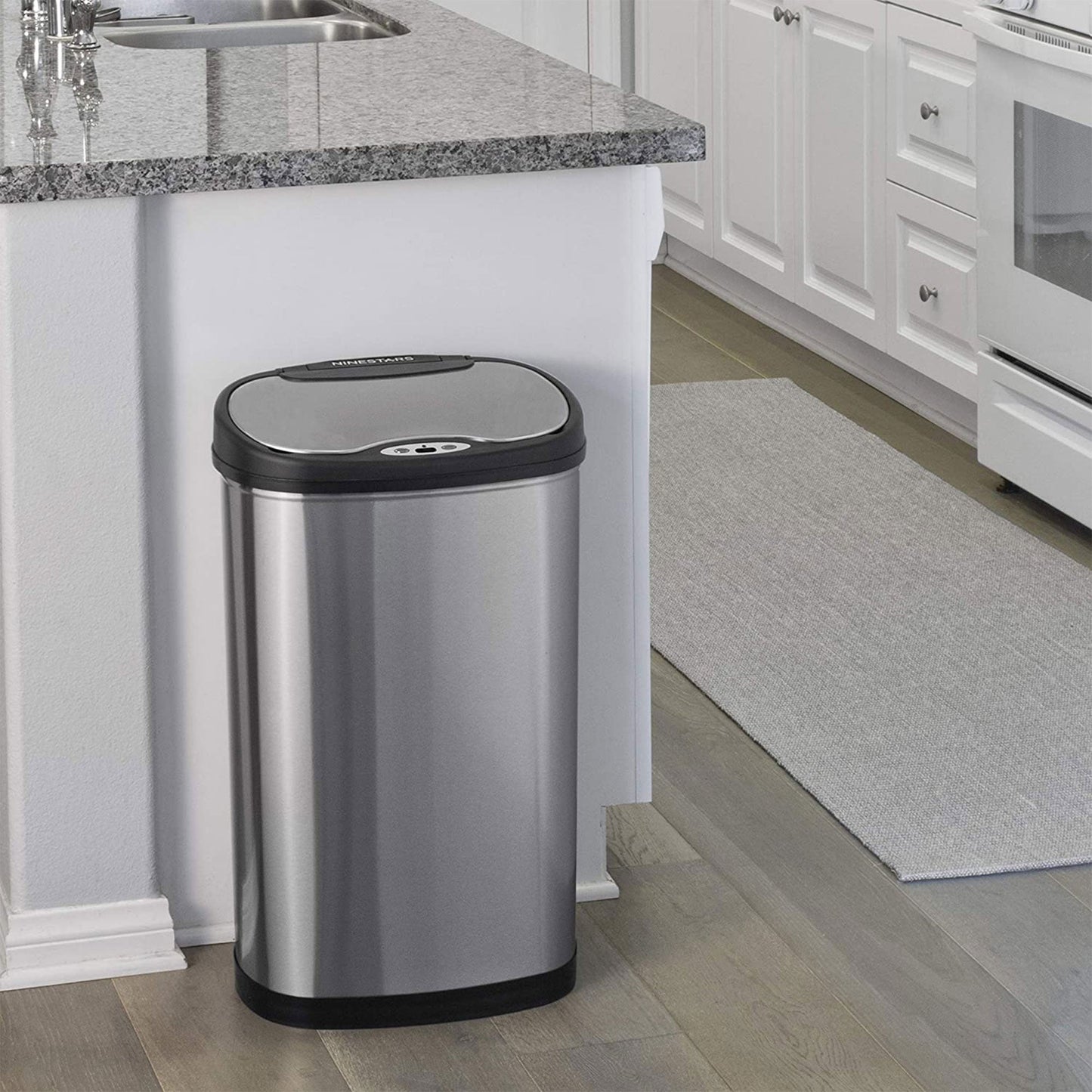 NINESTARS 13.2 Gallon & 3.2 Gallon Dual Stainless Steel Motion Sensor Trash Cans