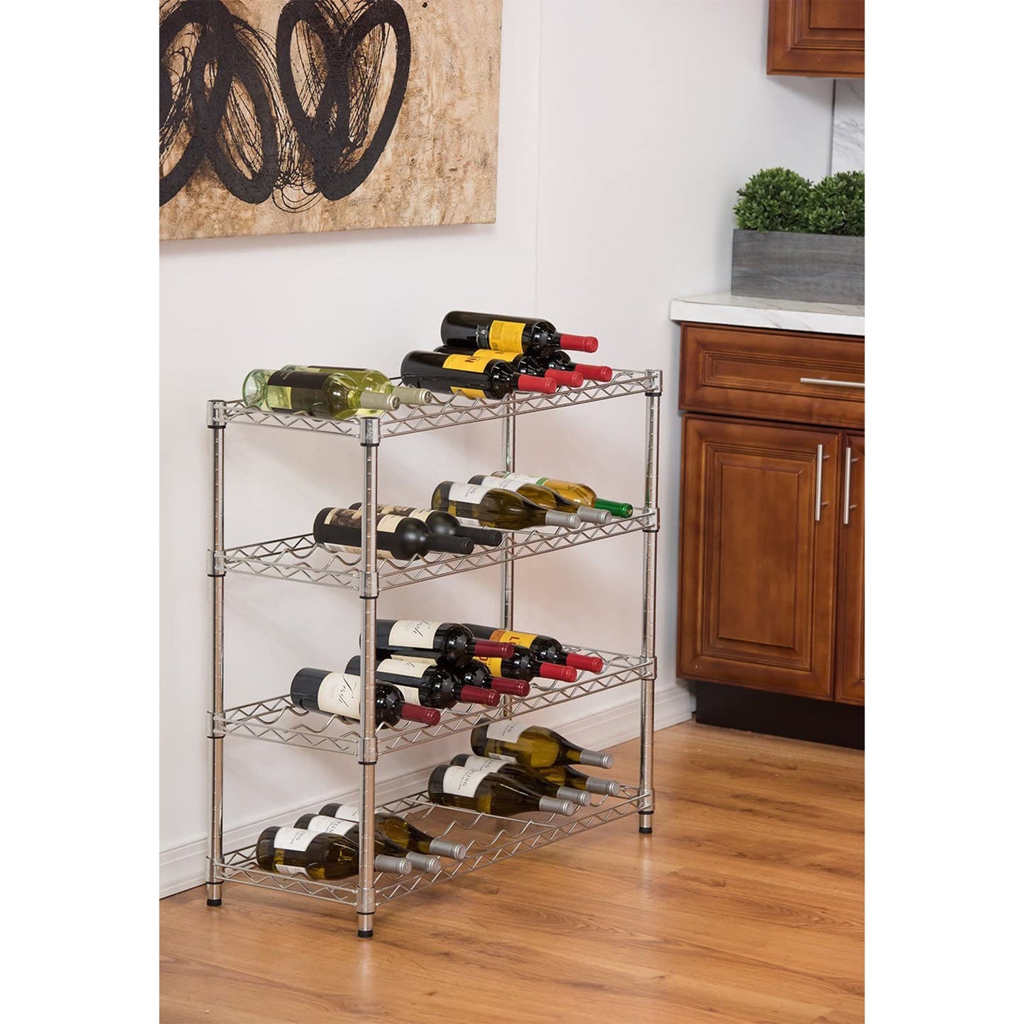 TRINITY EcoStorage 4 Shelf Adjustable Wire Shelving 36 Bottle Wine Rack, Chrome