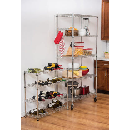 TRINITY EcoStorage 4 Shelf Adjustable Wire Shelving 36 Bottle Wine Rack, Chrome