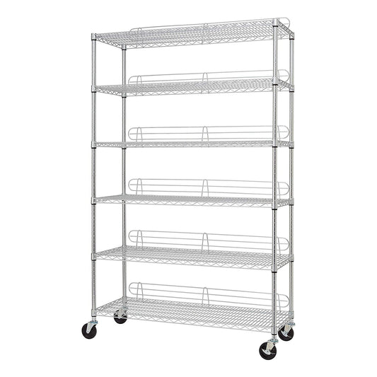 TRINITY EcoStorage Heavy Duty 6 Tier Adjustable Wire Shelving w/ Wheels, Chrome