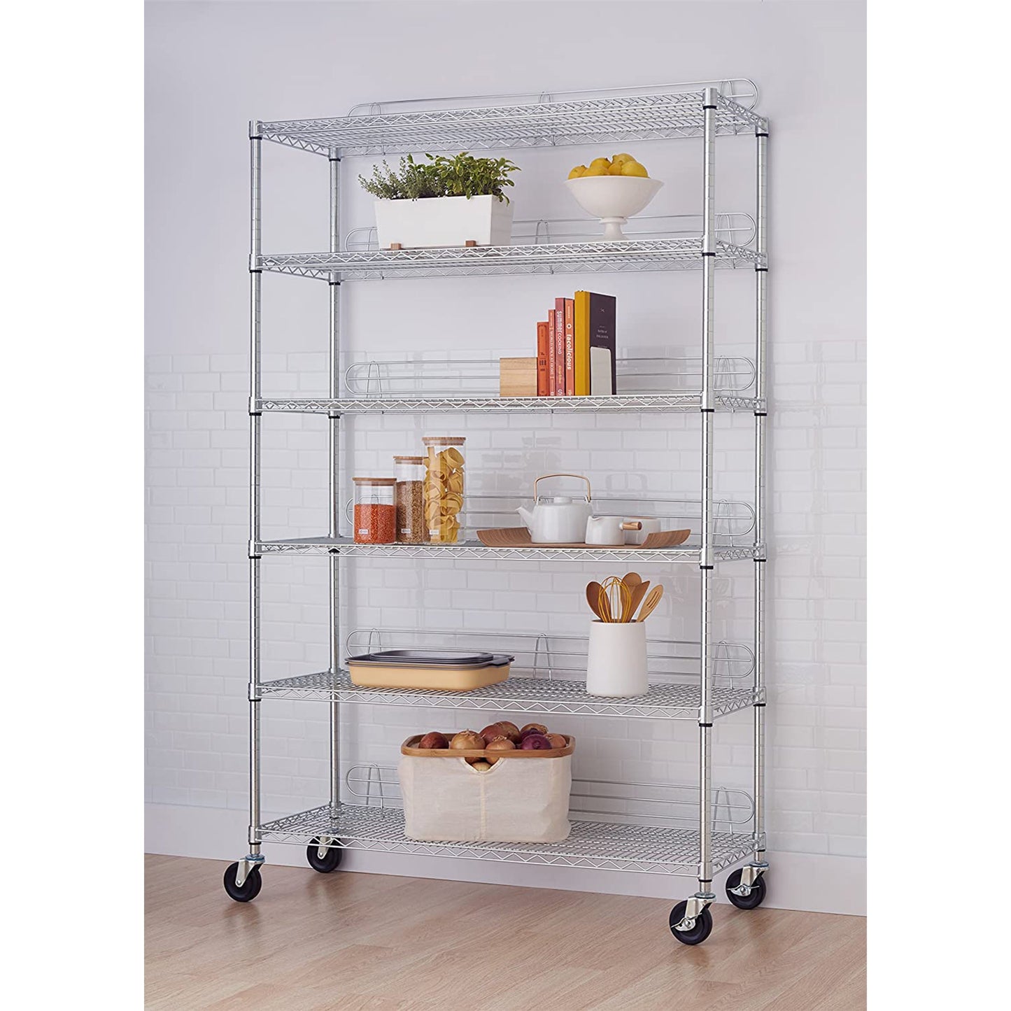 TRINITY EcoStorage Heavy Duty 6 Tier Adjustable Wire Shelving w/ Wheels, Chrome