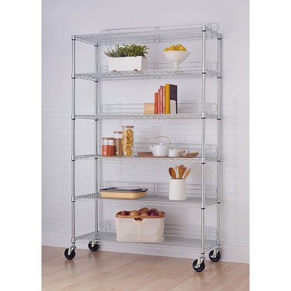 TRINITY EcoStorage Heavy Duty 6 Tier Adjustable Wire Shelving w/ Wheels, Chrome