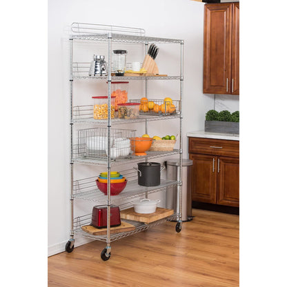 TRINITY EcoStorage Heavy Duty 6 Tier Adjustable Wire Shelving w/ Wheels, Chrome