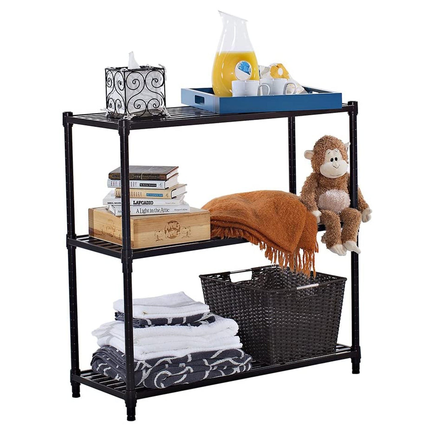 TRINITY EcoStorage 3 Tier Adjustable Flat Slat Wire Shelving, Dark Bronze