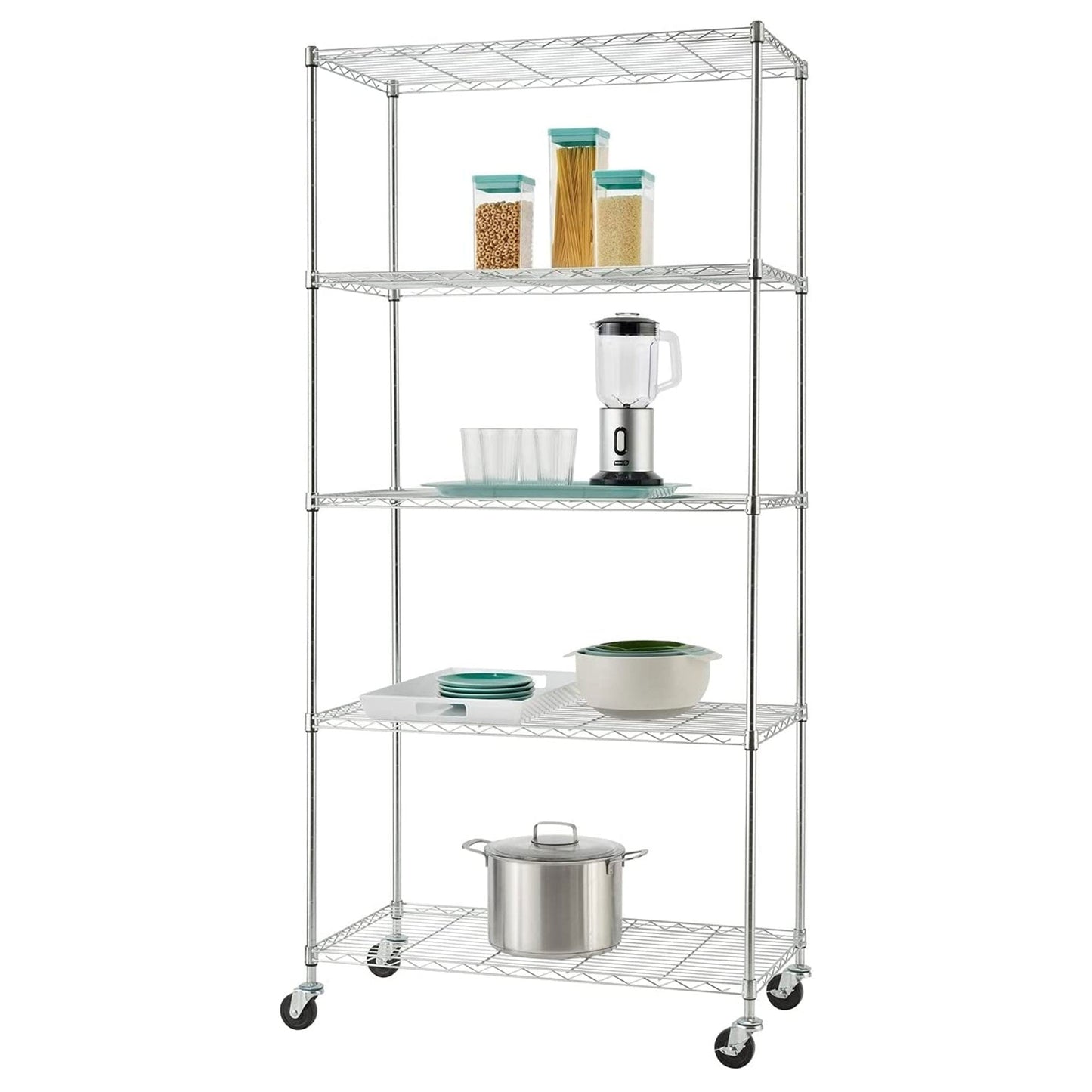 TRINITY BASICS EcoStorage 5 Tier Adjustable Wire Shelving with Wheels, Chrome