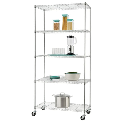 TRINITY BASICS EcoStorage 5 Tier Adjustable Wire Shelving with Wheels, Chrome