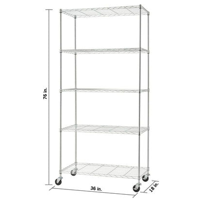 TRINITY BASICS EcoStorage 5 Tier Adjustable Wire Shelving with Wheels, Chrome