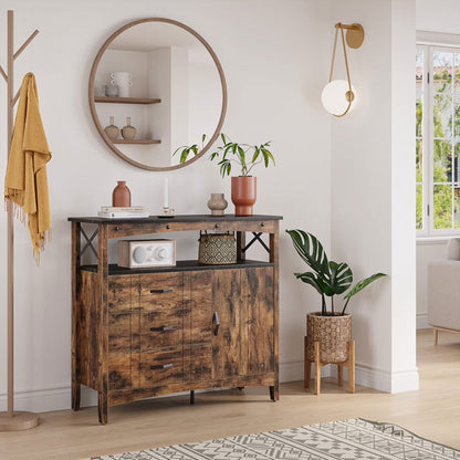 Bestier Buffet Hallway & Living Room Storage Cabinet w/ 3 Drawers, Rustic Brown
