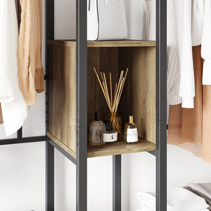 Bestier Metal Freestand Wardrobe w/Wood Shelves & Color Changing Lights, Oak