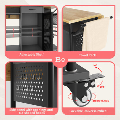 Bestier Rolling Kitchen Utility Cart with Collapsible Surface Extender, Grey