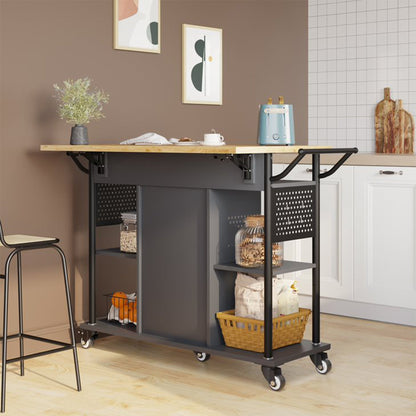 Bestier Rolling Kitchen Utility Cart with Collapsible Surface Extender, Grey