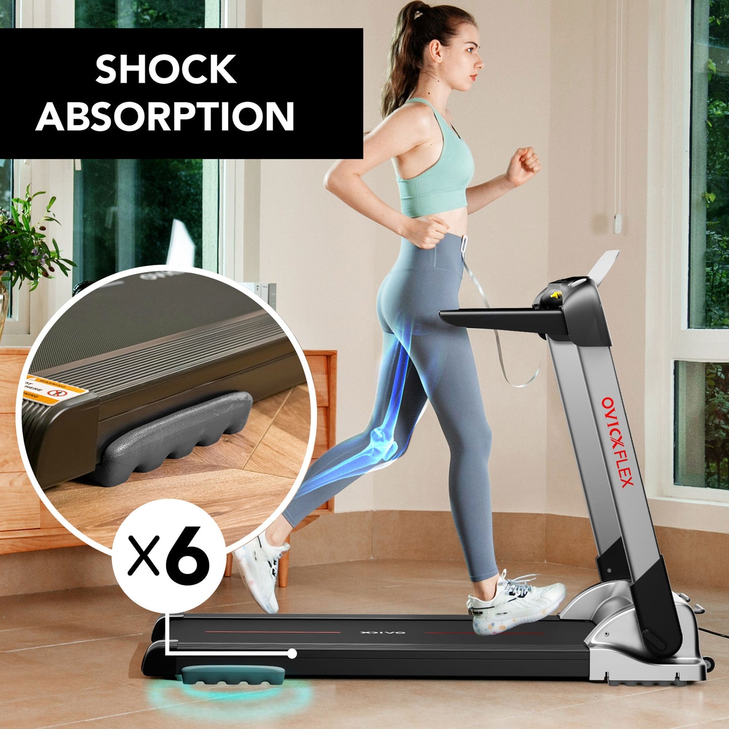 OVICX Quiet Portable Folding Flex Treadmill w/ Bluetooth & Fitness Tracking App