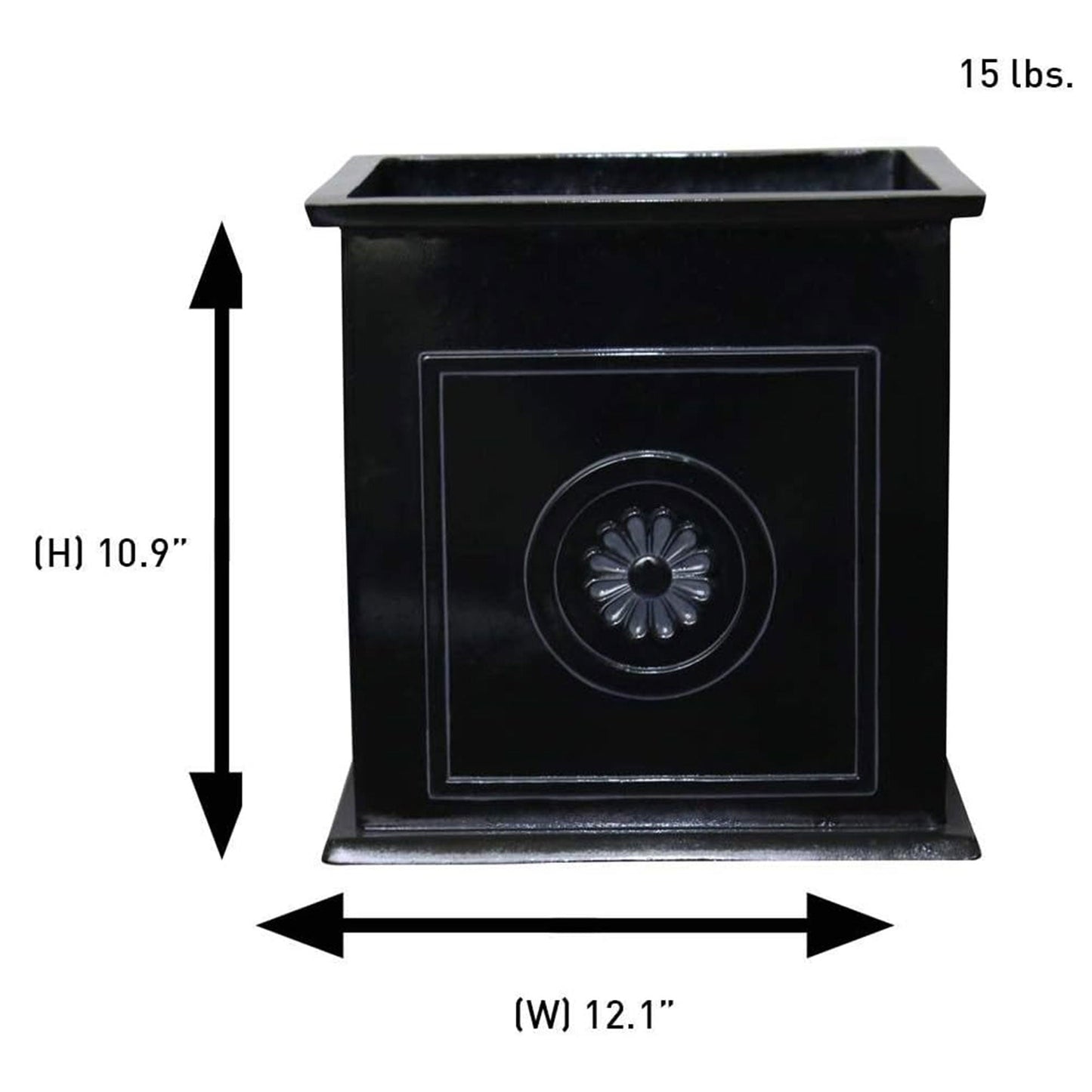 Southern Patio CMX-042426 Colony 16 Inch Square Resin Planter Urn, Black (2 Set)