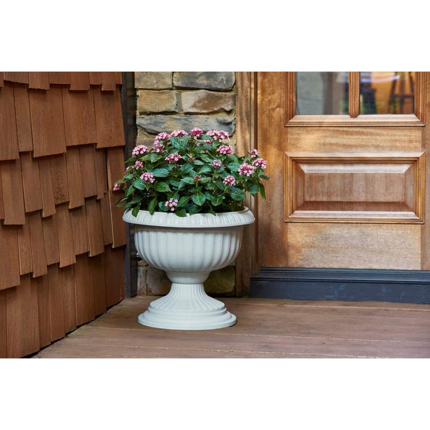 Southern Patio Dynamic Design Outdoor 18 In Resin Grecian Urn Planter Pot, White