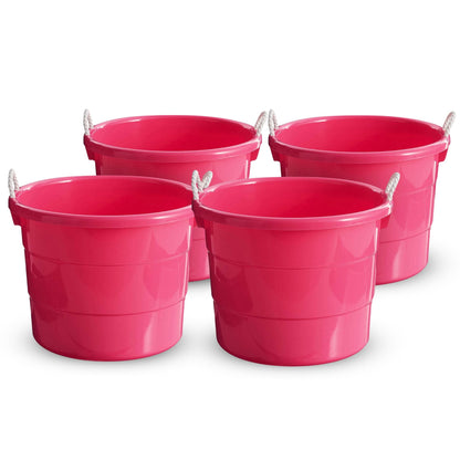 Homz Plastic 18 Gallon Utility Bucket Tub Container with Handles, Pink (2 Pack)