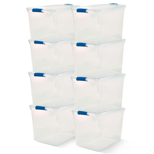 Homz 112 Quart Heavy Duty Clear Plastic Stackable Storage Containers, 8 Pack