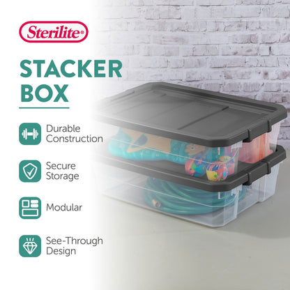 Sterilite 40 Quart Plastic Under Bed Storage Bin Tote & Latch Lid, 12 Pack, Gray