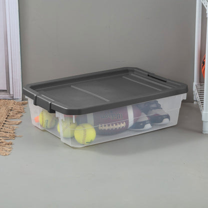 Sterilite 40 Quart Plastic Under Bed Storage Bin Tote & Latch Lid, 24 Pack, Gray