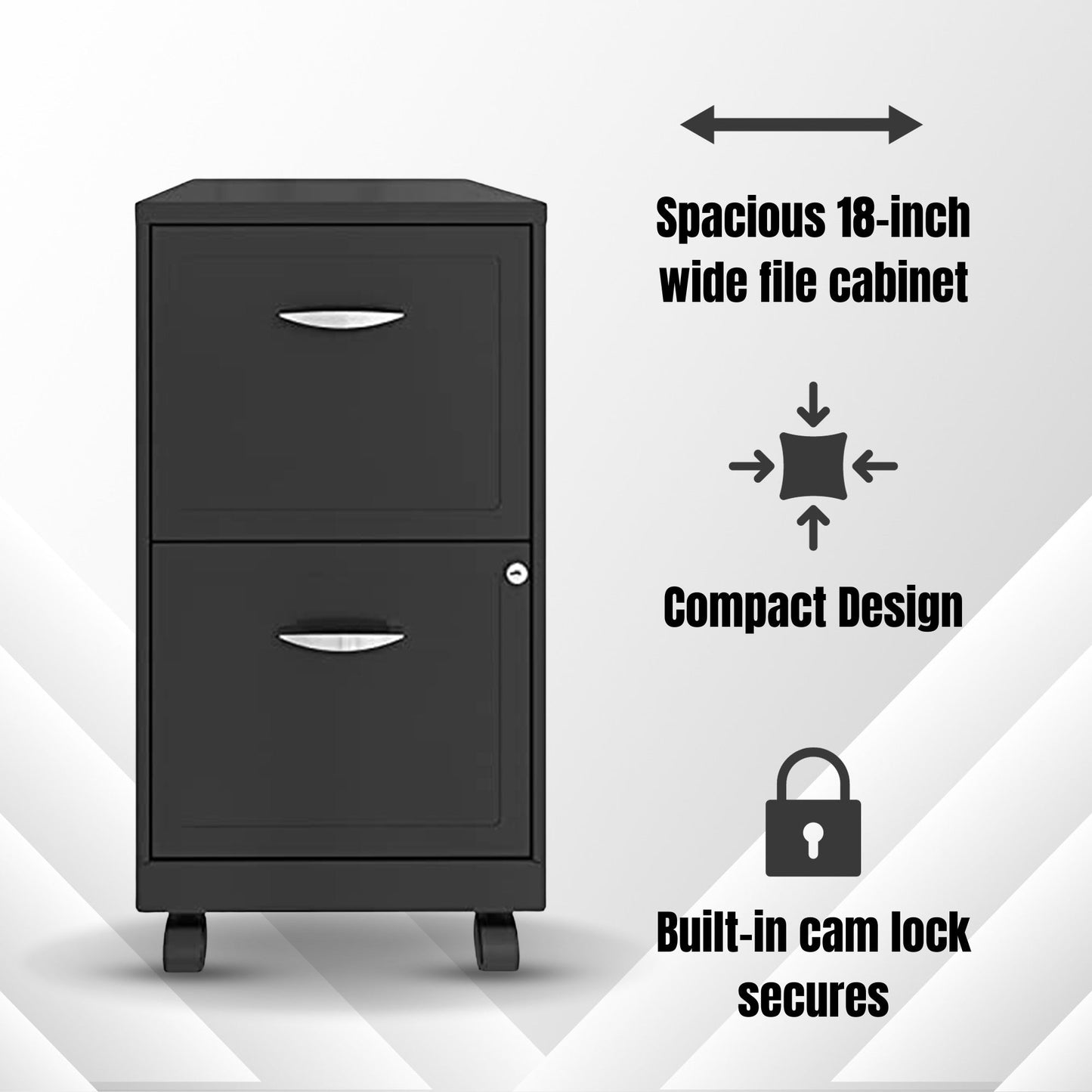 Space Solutions 18 Inch 2 Drawer Mobile Organizer Office Cabinet, Charcoal
