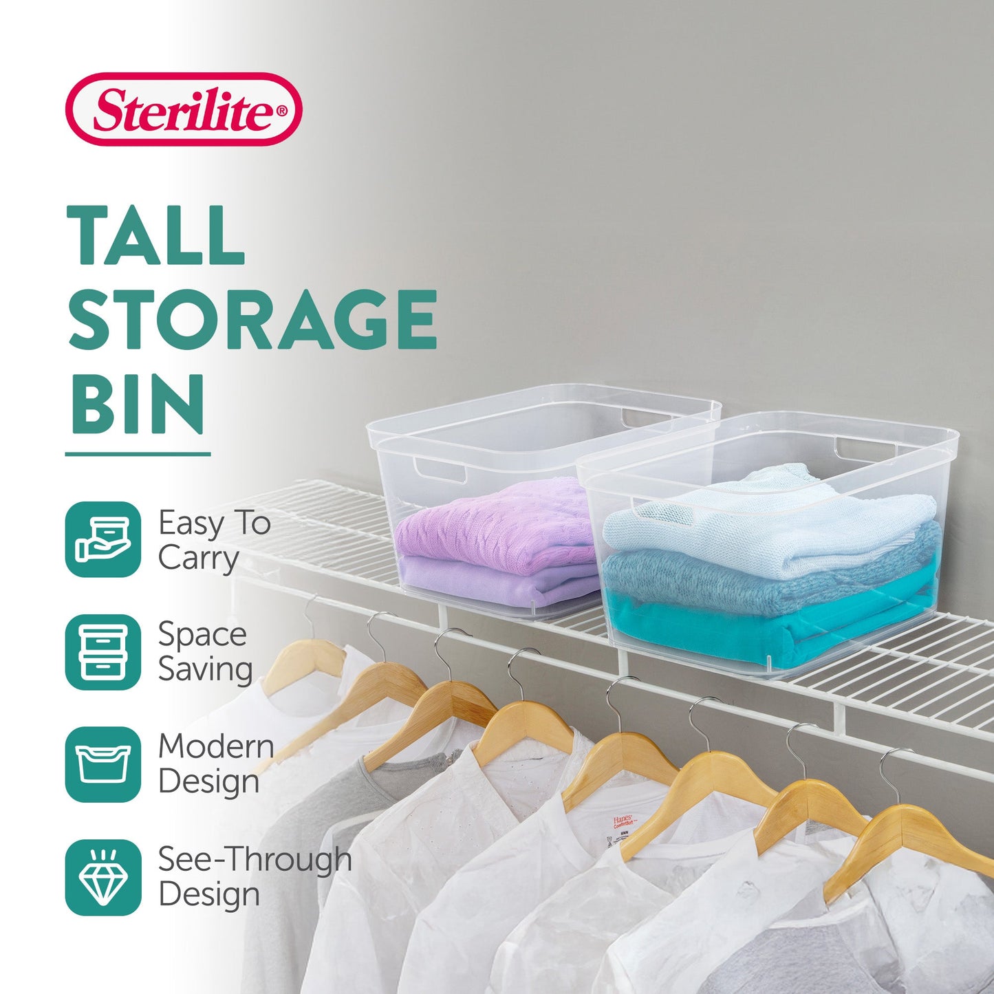 Sterilite 8.25x12.25x15 In Storage Bin w/ Carry Through Handles, Clear (18 Pack)
