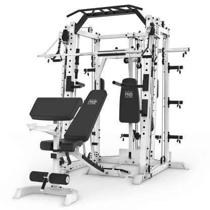 Marcy SM-7409 Smith Machine Cage Multi Purpose Home Gym Training System, White
