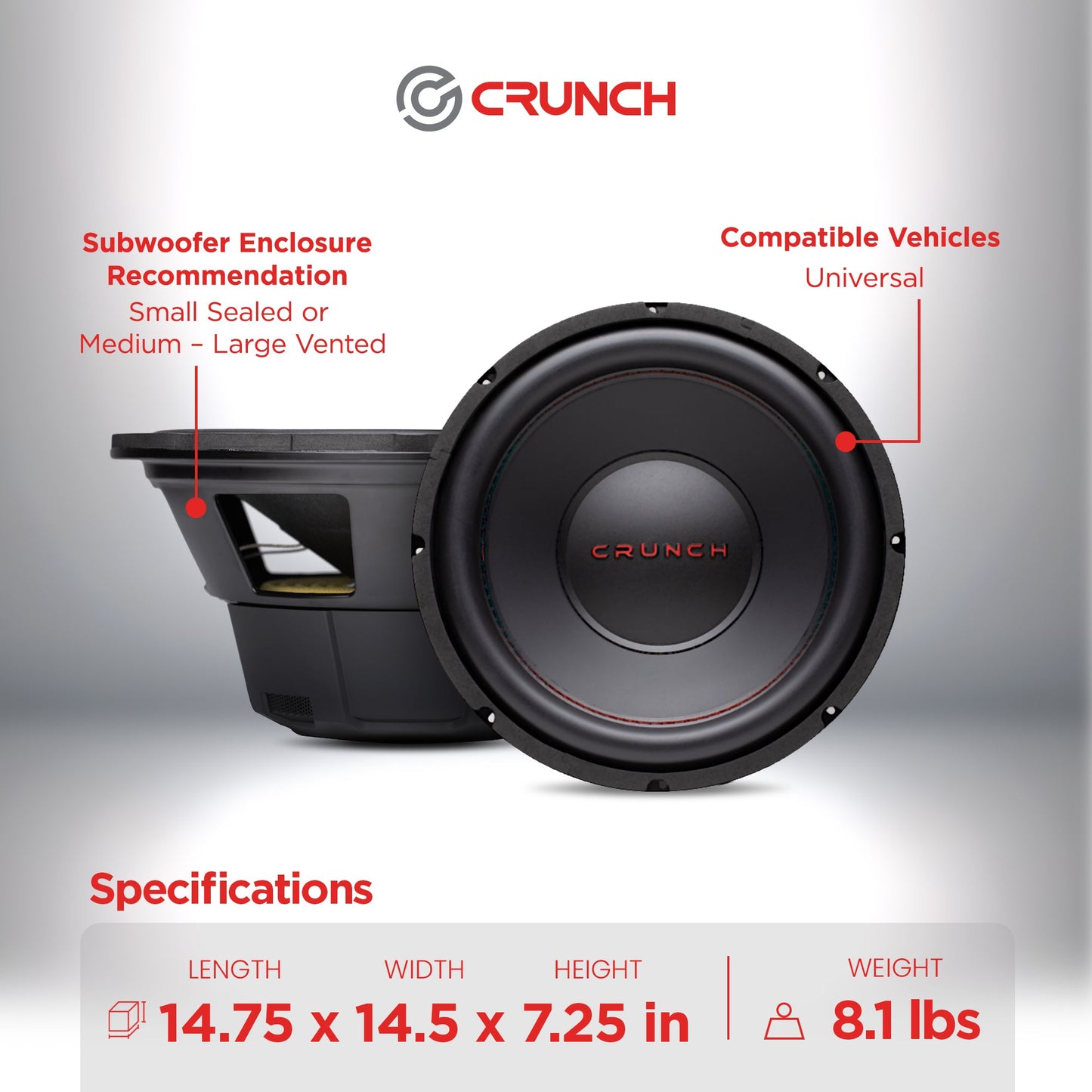Crunch CRW12D4 12 Inch MAX 4 Ohm Dual Voice Coil Car Subwoofer Speakers (2 Pack)