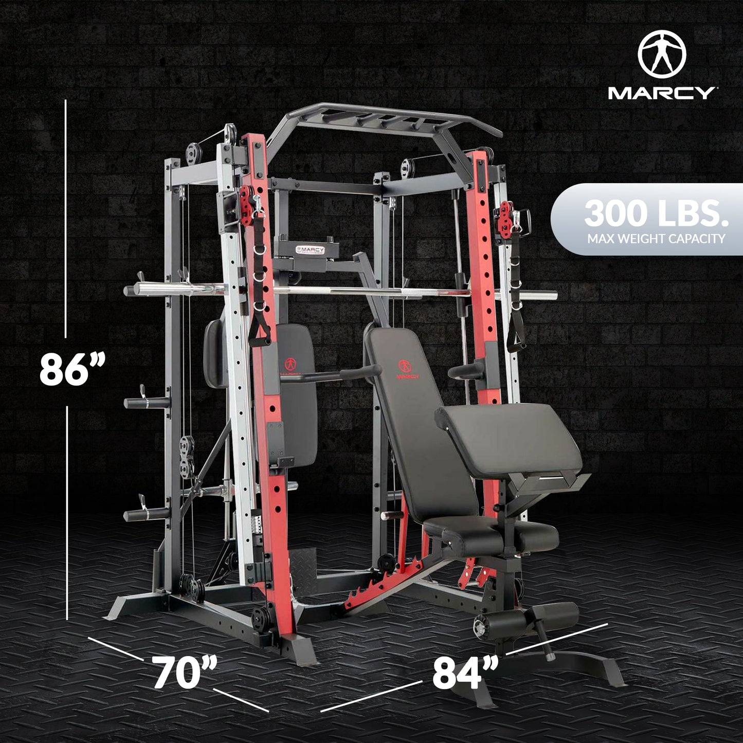 Marcy SM-4033 Smith Machine Cage Multi Purpose Home Gym Training System, Red