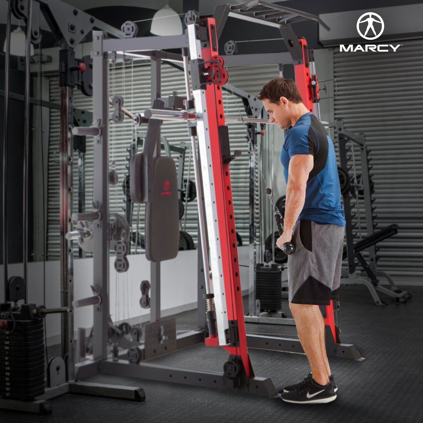 Marcy SM-4033 Smith Machine Cage Multi Purpose Home Gym Training System, Red