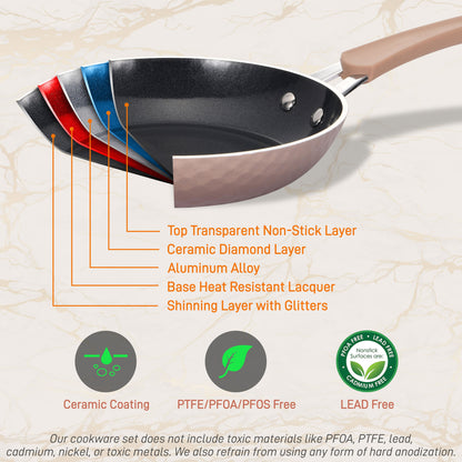 NutriChef 11 Piece Nonstick Diamond Pattern Kitchen Cookware Set, Allura Bronze