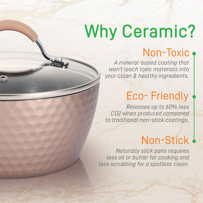 NutriChef 11 Piece Nonstick Diamond Pattern Kitchen Cookware Set, Allura Bronze