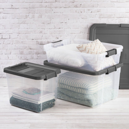 Sterilite 16 Qt Clear Plastic Stacking Storage Containers w/ Gray Lid (24 Pack)