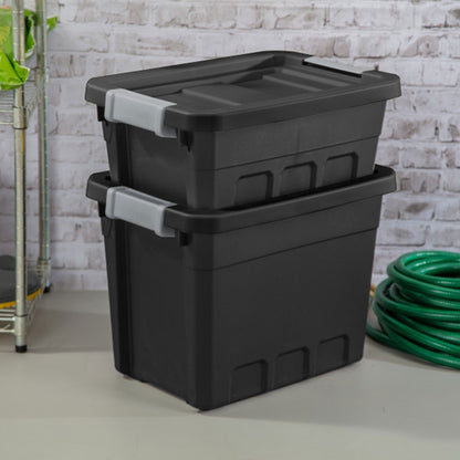 Sterilite 7.5 Gal Rugged Industrial Storage Totes w/ Latch Lids, Black (18 Pack)