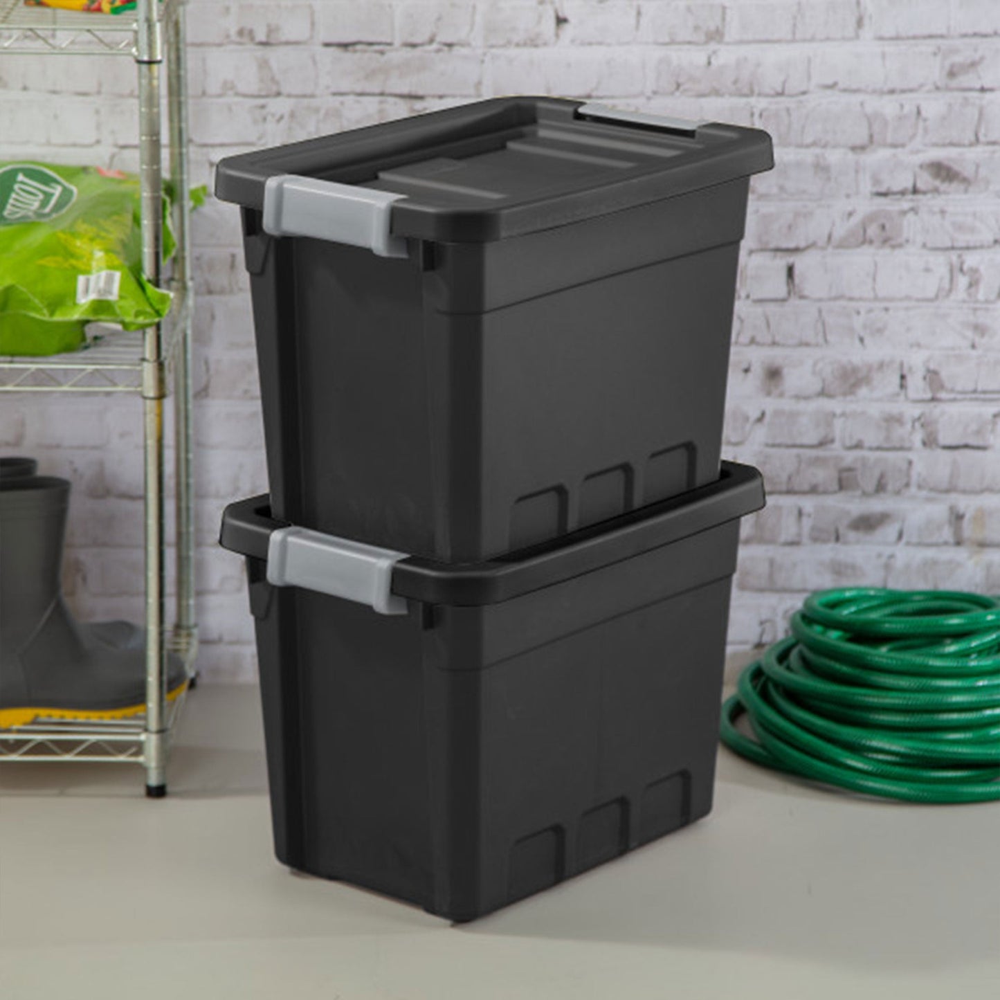 Sterilite 7.5 Gal Rugged Industrial Storage Totes w/ Latch Lids, Black (18 Pack)