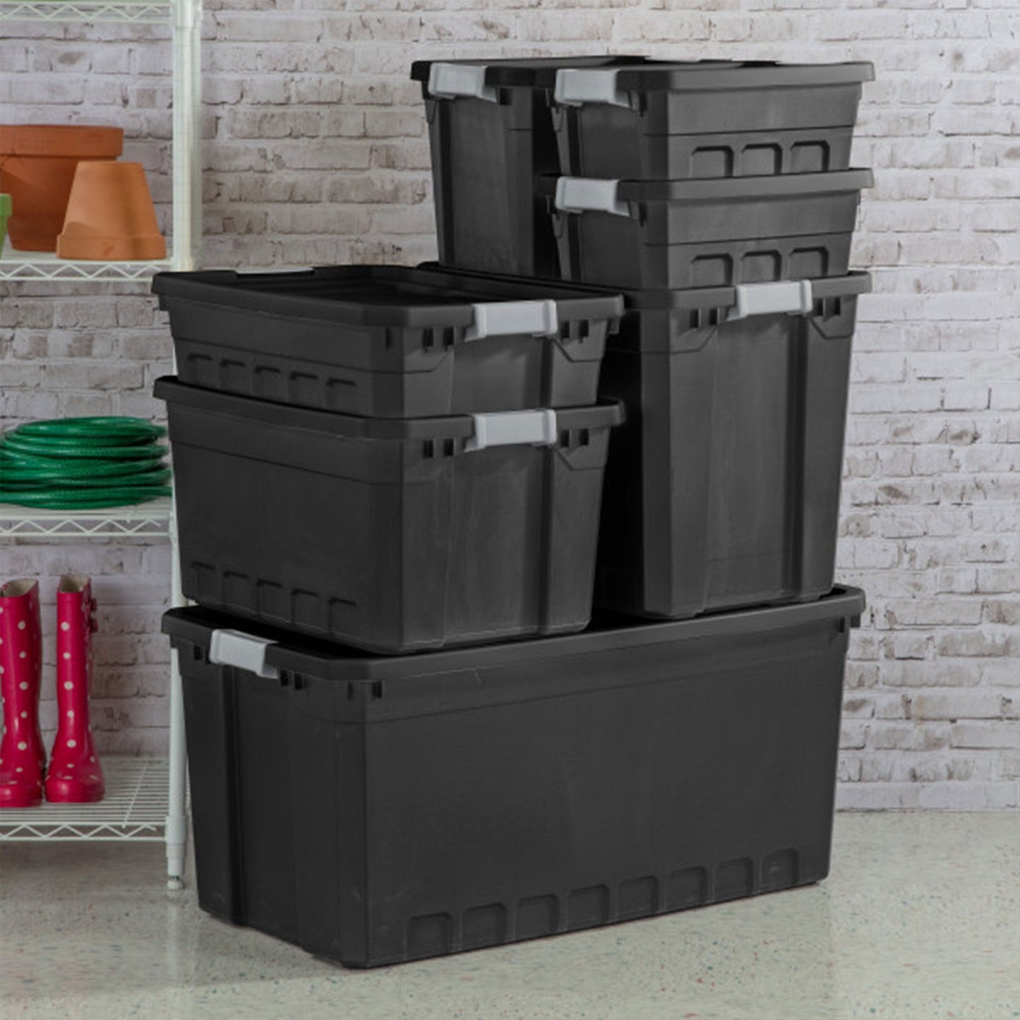 Sterilite 7.5 Gal Rugged Industrial Storage Totes w/ Latch Lids, Black (18 Pack)