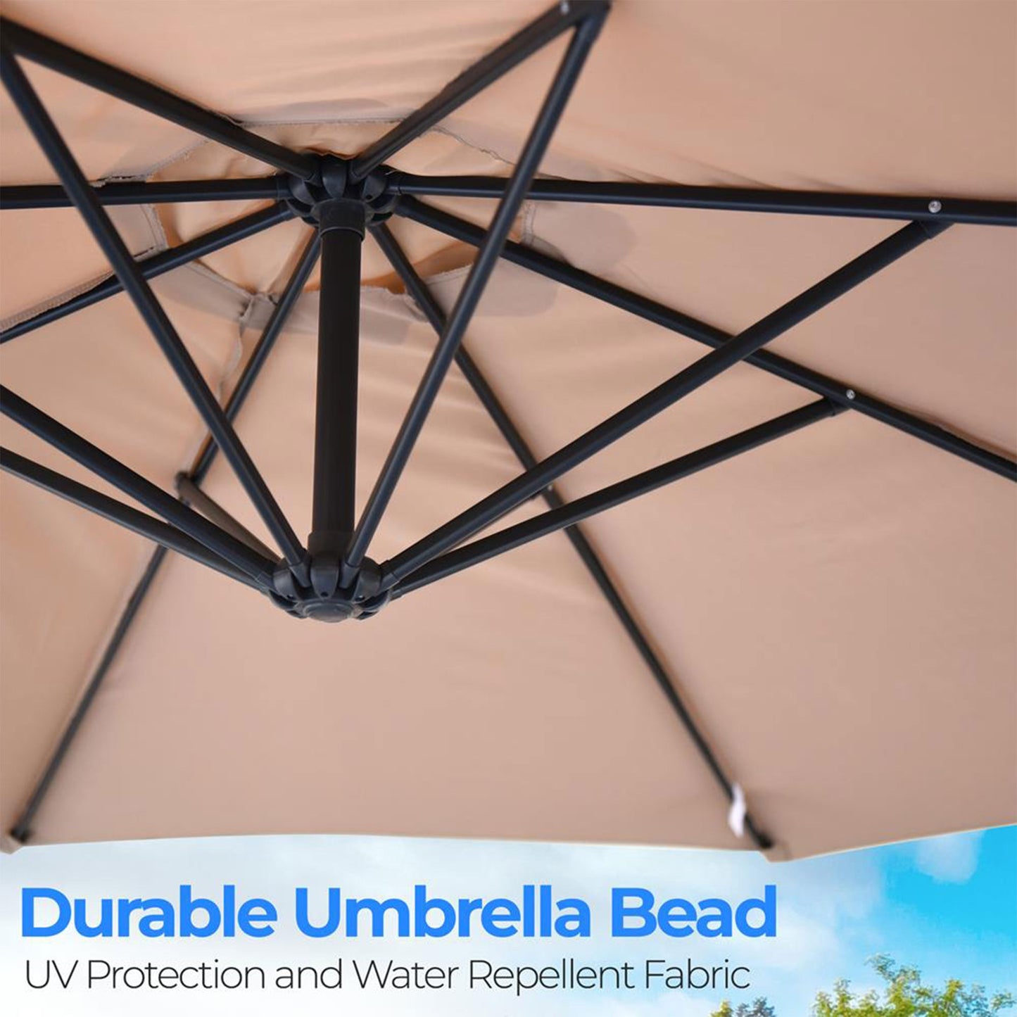 Serenelife 10 Foot Hanging Patio Umbrella with Push Button Tilt, Crank and Base